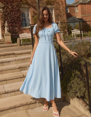 Square Neck Ruffle Sleeve Midi Dress