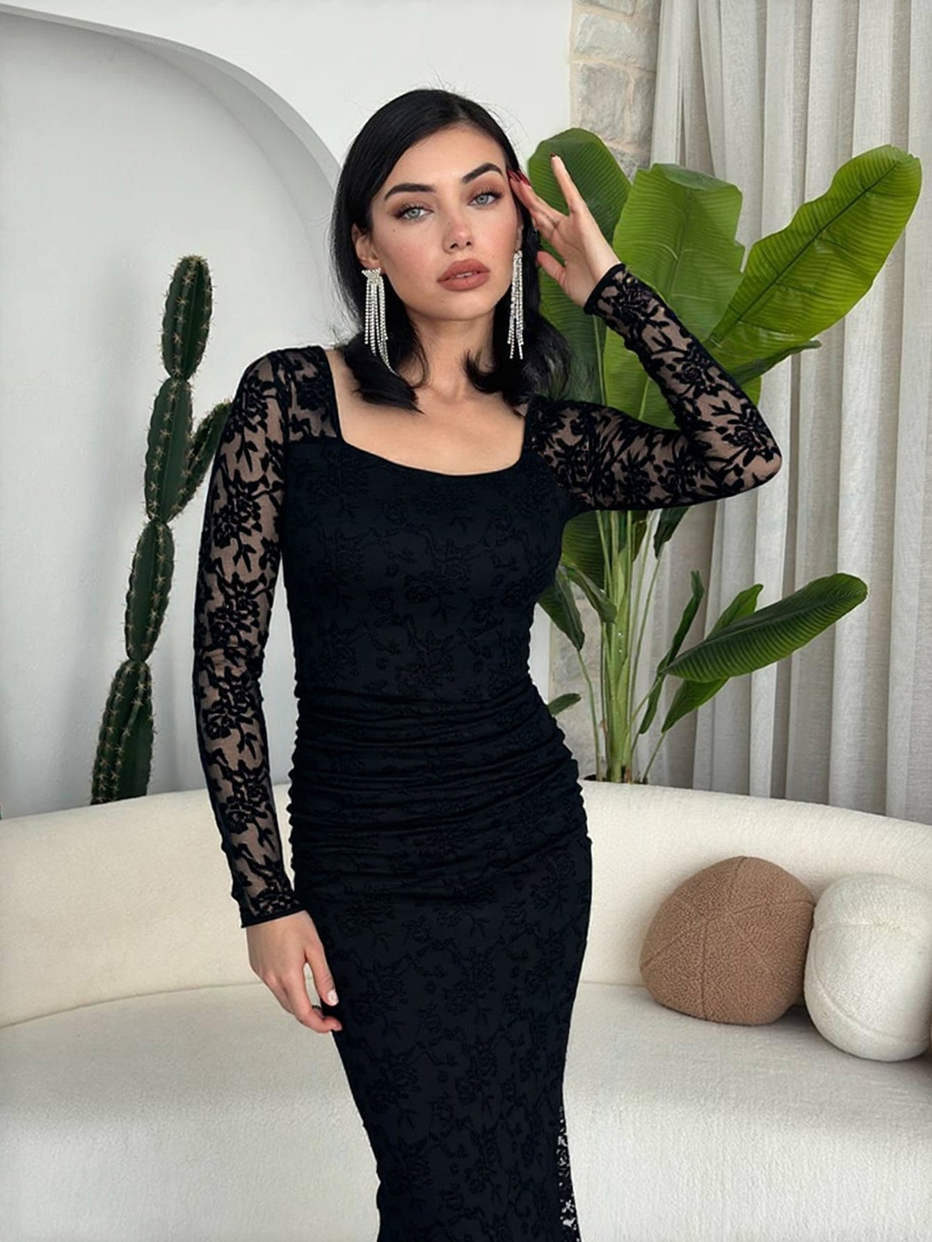 Long Sleeve Lace Elegant Maxi Dress