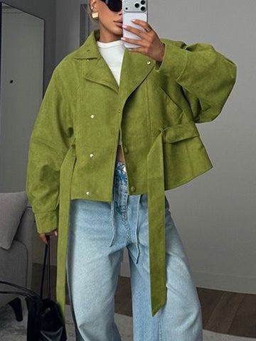 Oversized Belted Suede Moto Jacket
