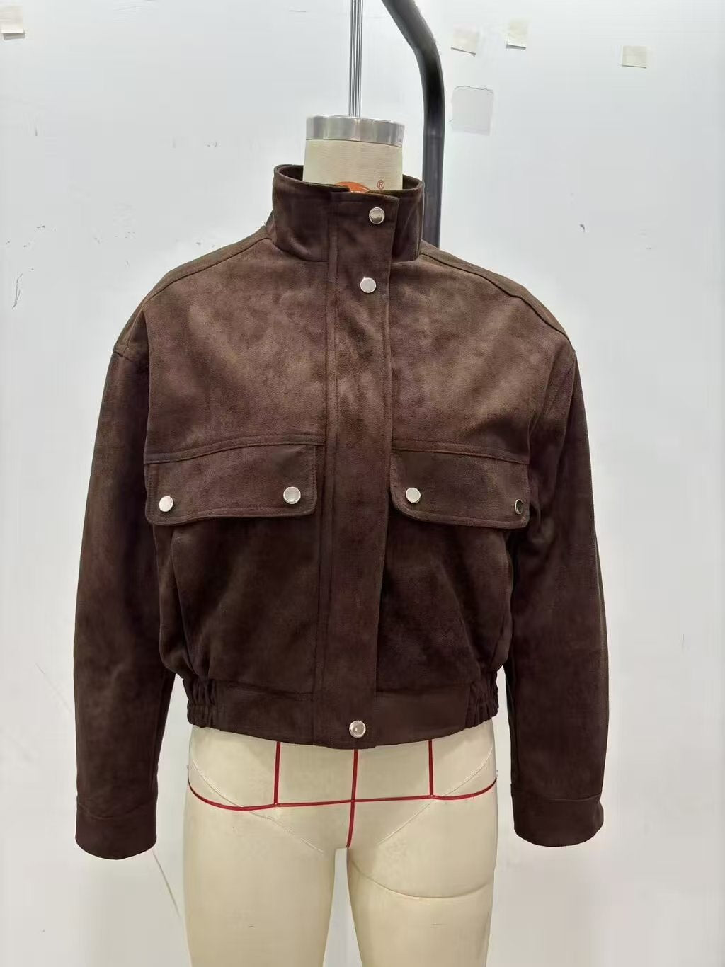 Brown Suede Utility Cropped Jacket