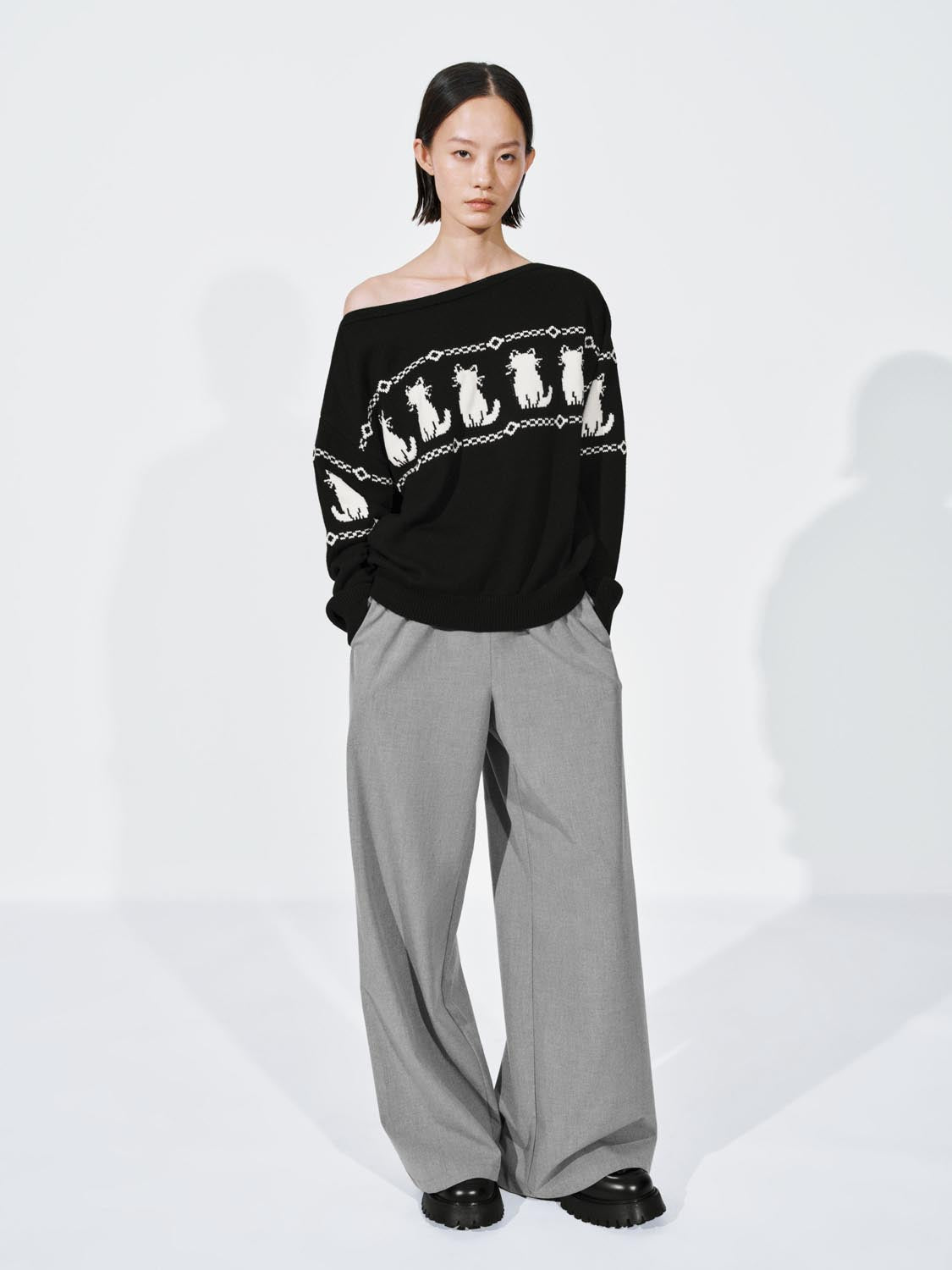 Urban Revivo Contrast Trim Drawstring Pull On Wide Leg Pants-Light Gray