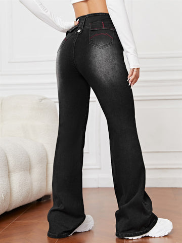 High Waisted Button Flare Jeans