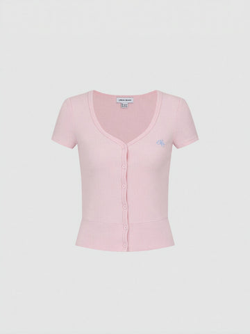 Button Detail Skinny-Fit T-Shirts