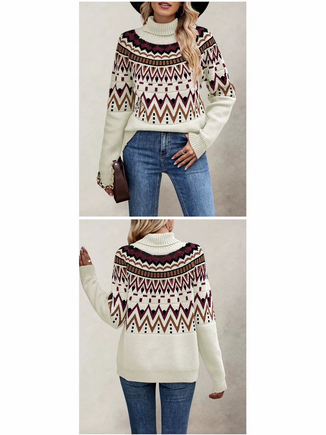 Cozy Fair Isle Turtleneck Pullover Sweater