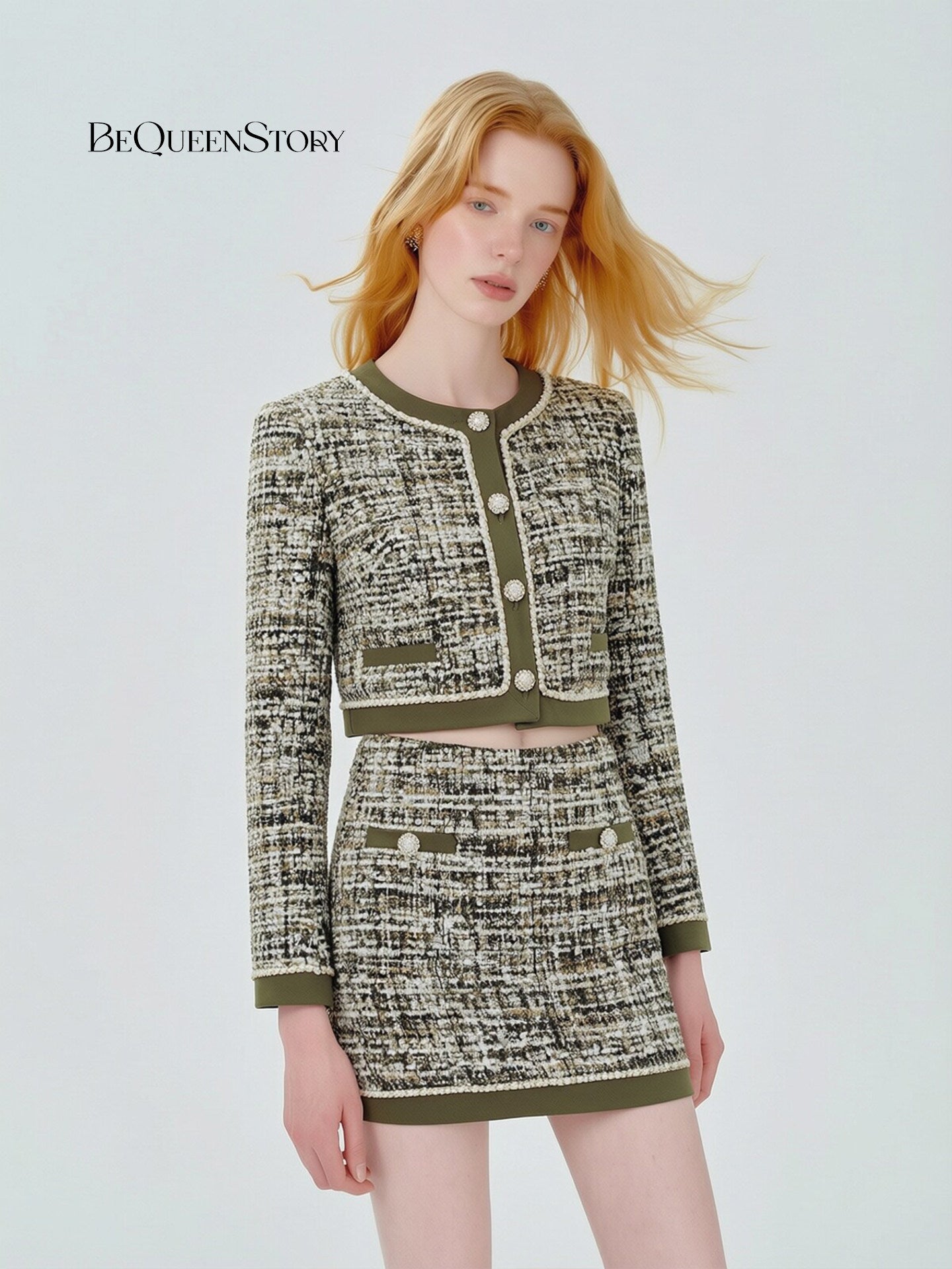 Cropped Tweed Button Up Jacket