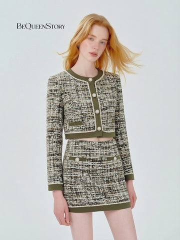 Cropped Tweed Button Up Jacket