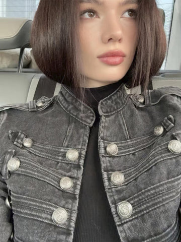 Vintage Military Inspired Denim Jacket