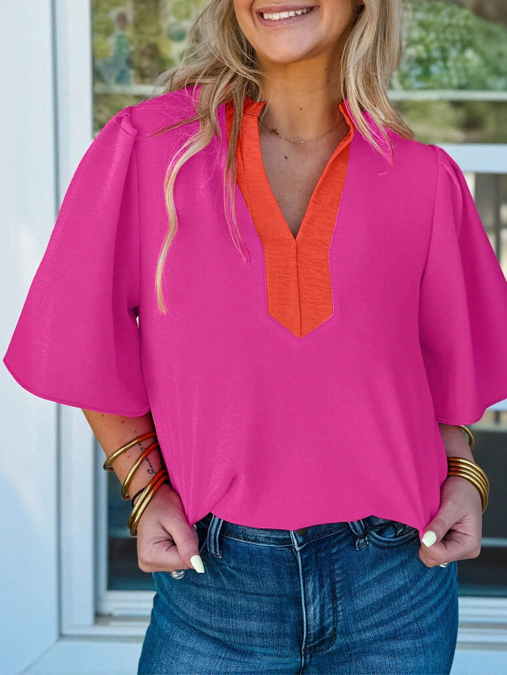 Colorblock V Neck Relaxed Tee