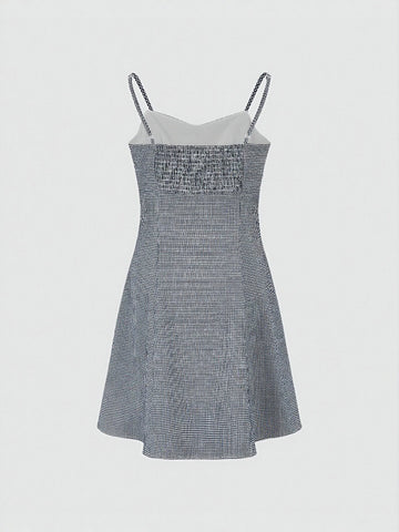 Urban Revivo A-Line Dresses-Dark Gray Check