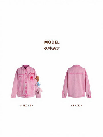 Oversized Pink Graphic Denim Jacket