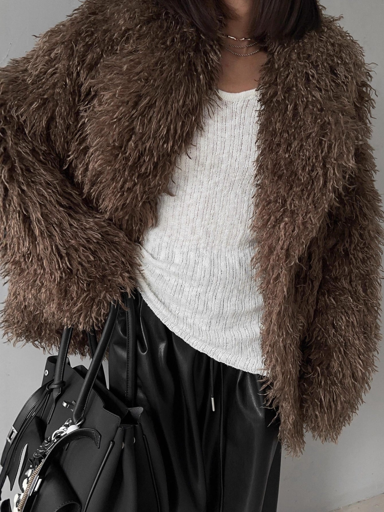 Fluffy White Faux Fur Coat
