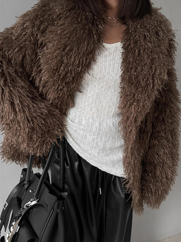 Fluffy White Faux Fur Coat