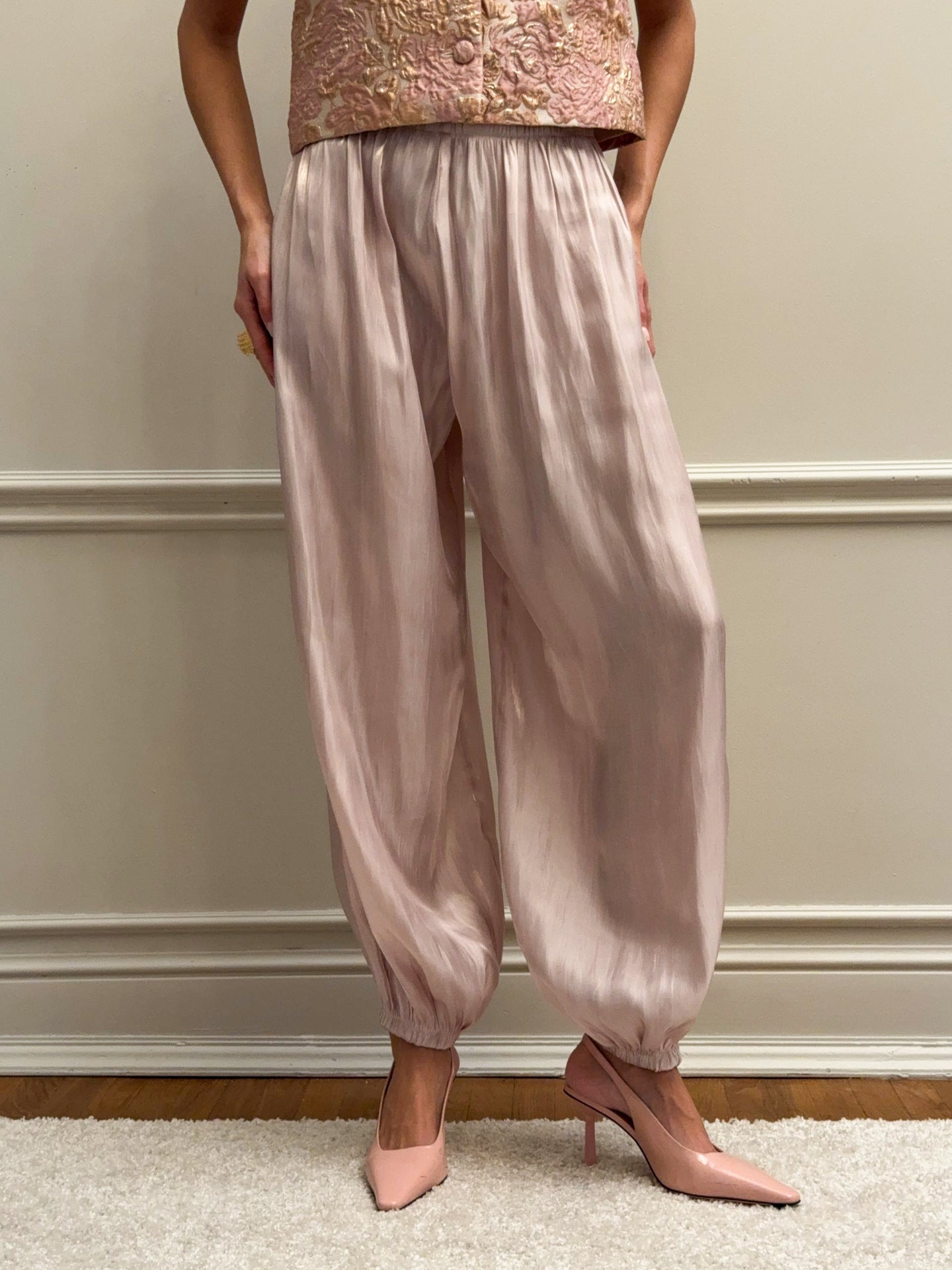 Silky Satin Elastic Hem Pants
