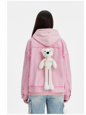 Oversized Pink Graphic Denim Jacket