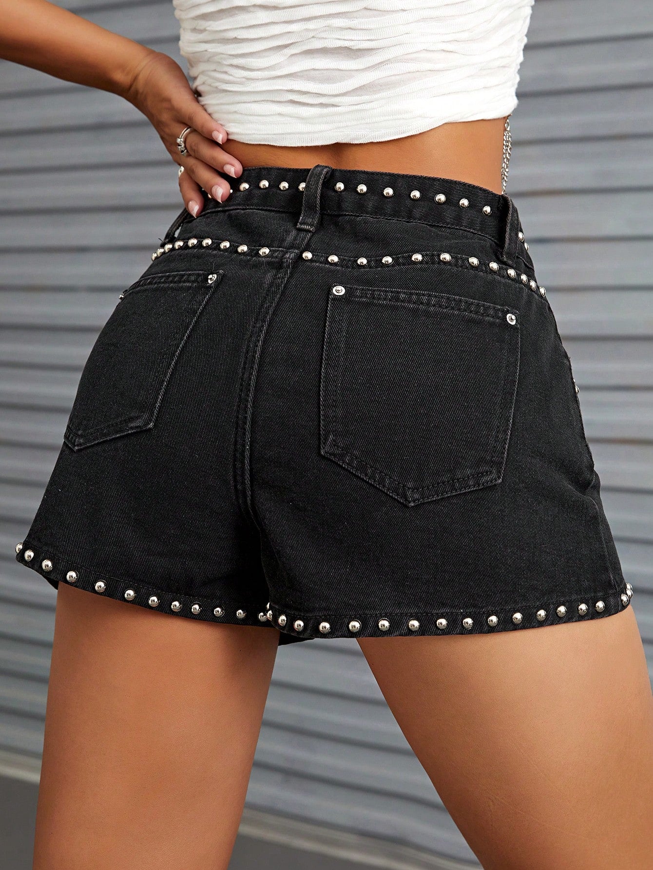 Studded High Waisted Denim Shorts