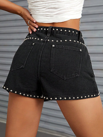Studded High Waisted Denim Shorts