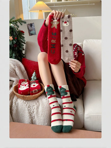 Cozy Fuzzy Santa Christmas Socks
