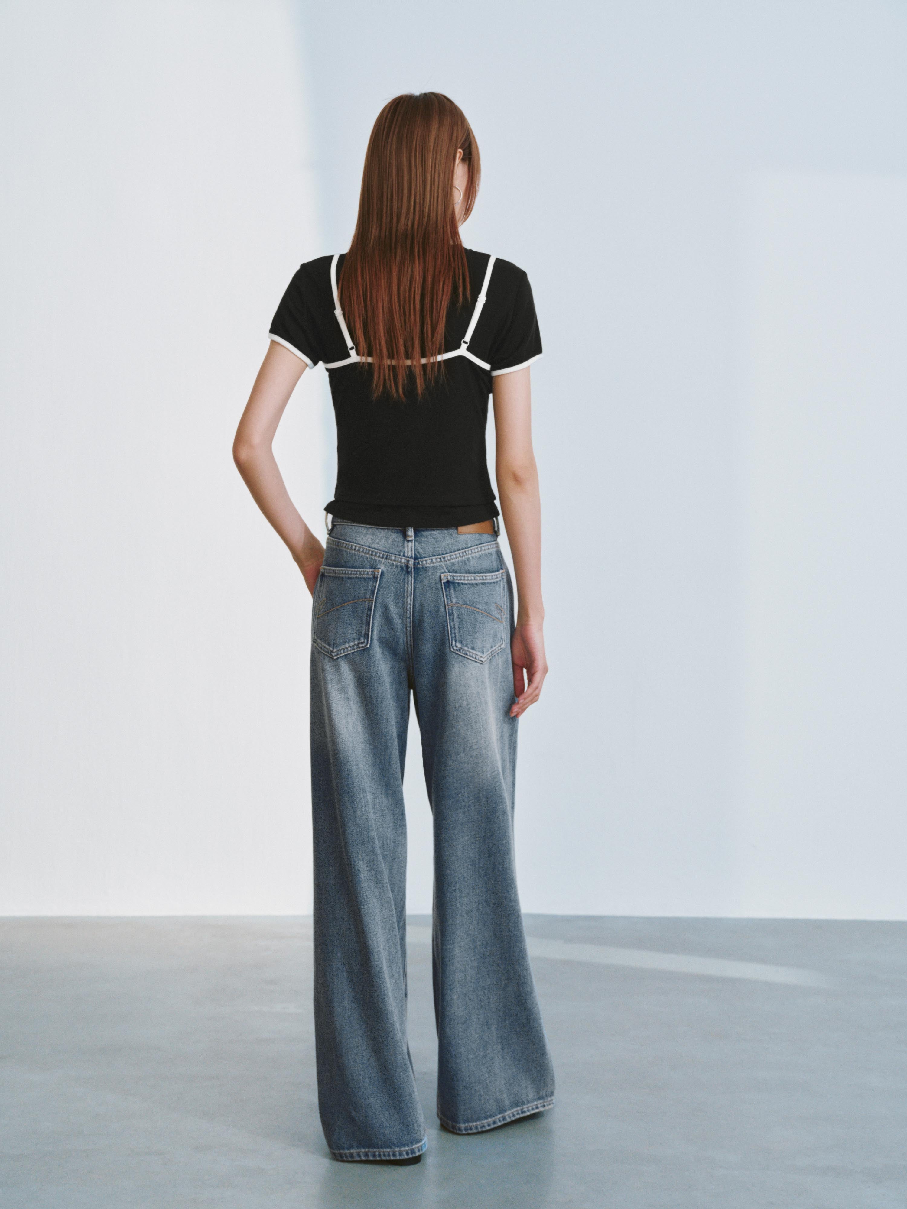 2 In 1 Contrast Skinny-Fit T-Shirts