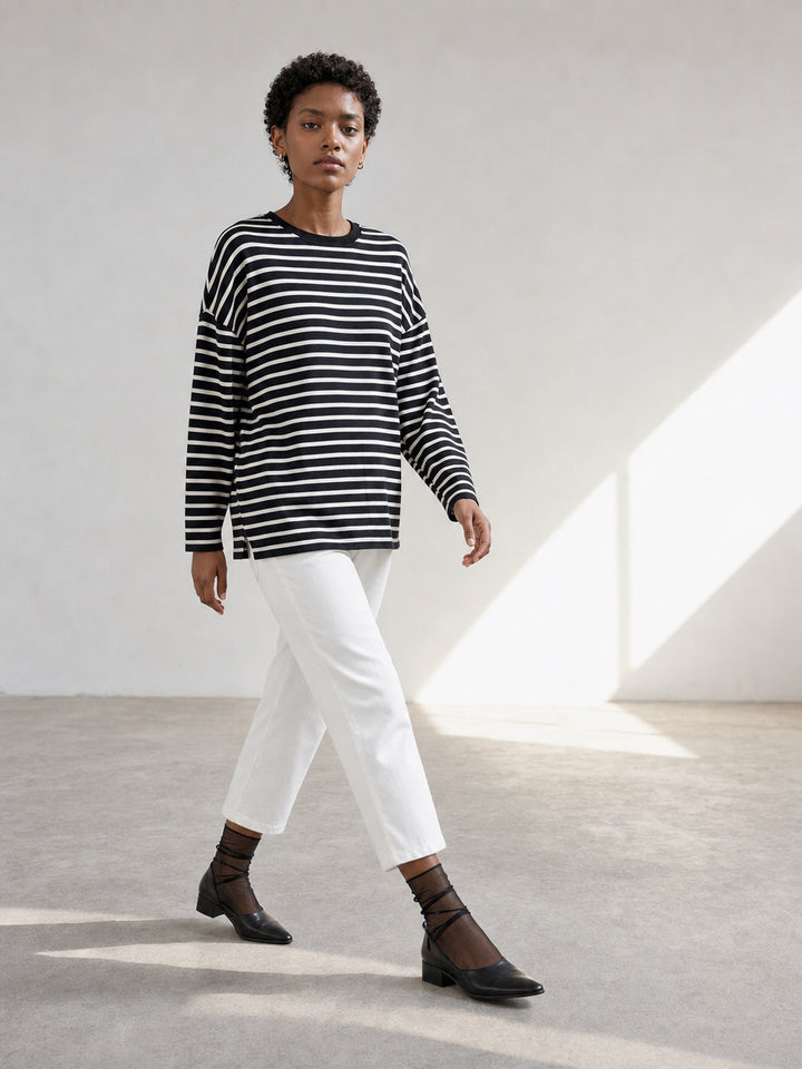 Oversized Striped Side Slit Tee
