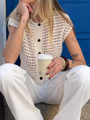 Crochet Knit Button Up Cardigan