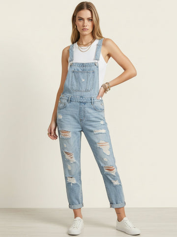 Non Stretch Denim Harem Overalls