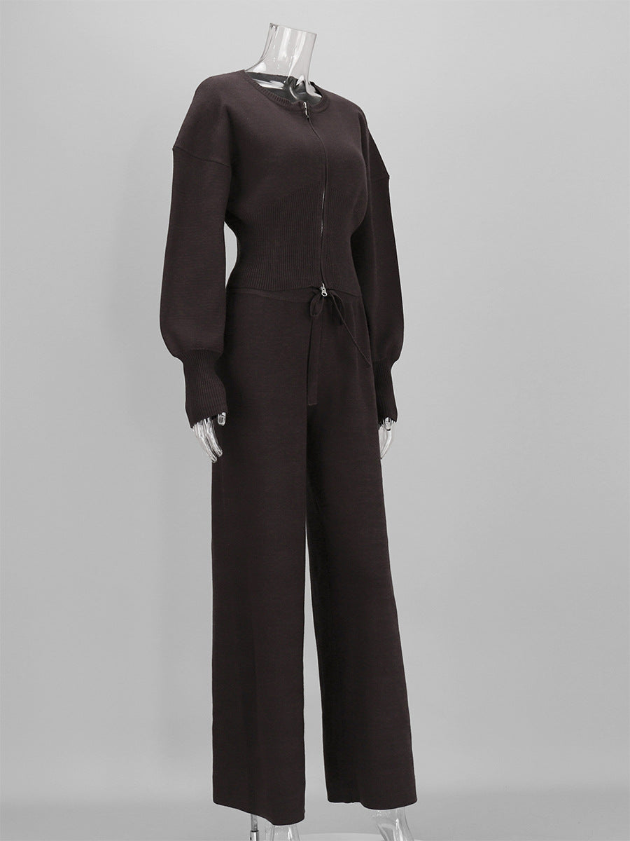 Zip Up Ribbed Knit Set