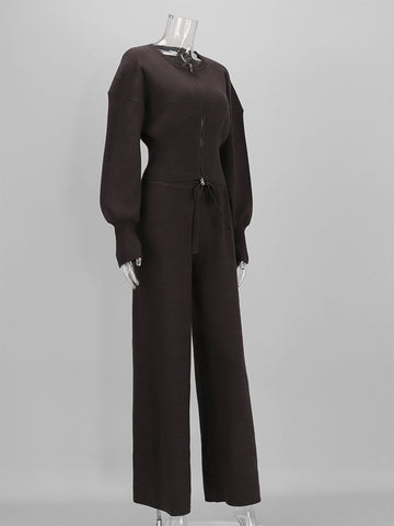 Zip Up Ribbed Knit Set