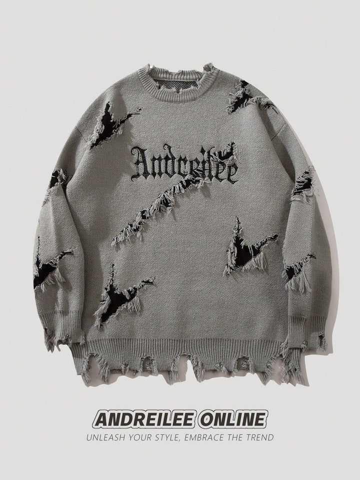Distressed Oversized Graphic Knit Sweater