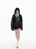 Oversized Faux Leather Belted Jacket