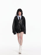 Oversized Faux Leather Belted Jacket