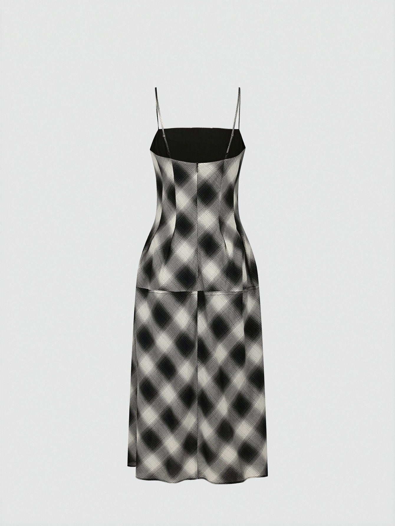 Contrast Check Strappy A-Line Midi Dresses