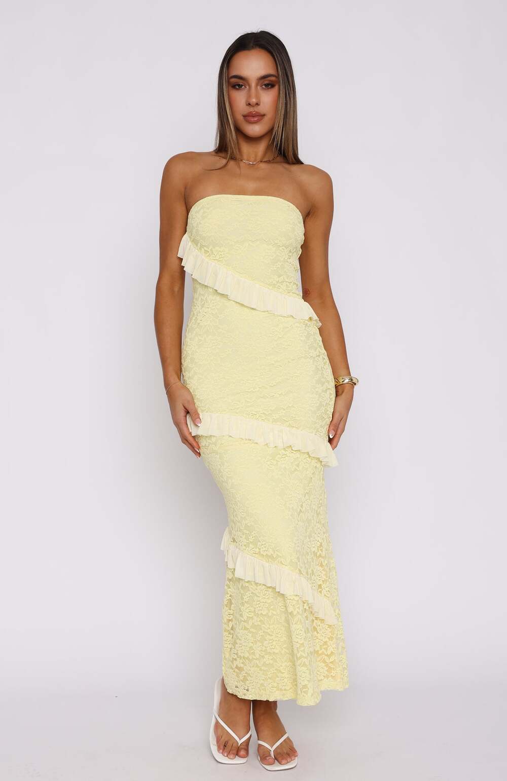 Off Shoulder Lace Tiered Vacation Maxi Dress