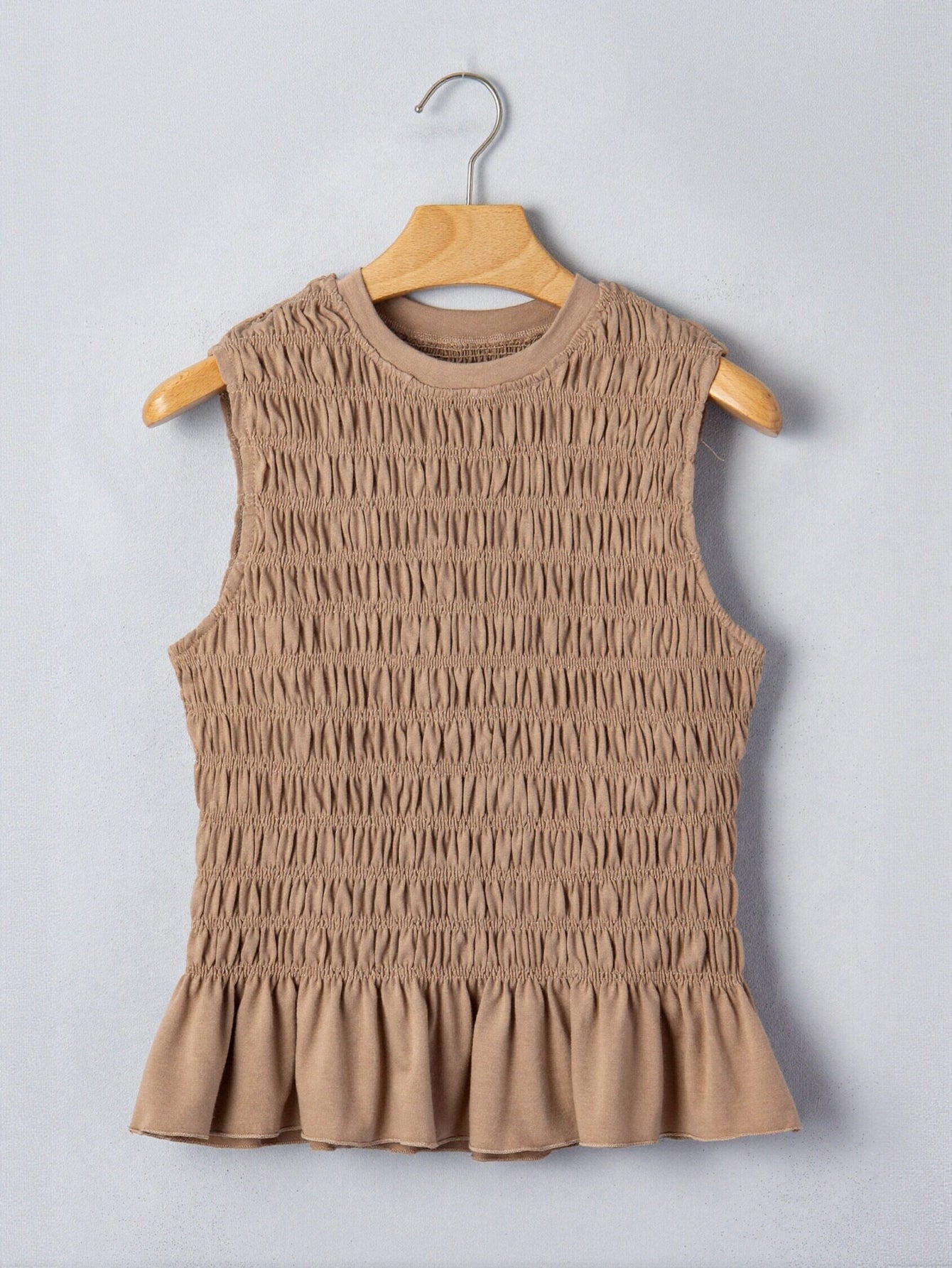 Smocked Peplum High Neck Tank Top