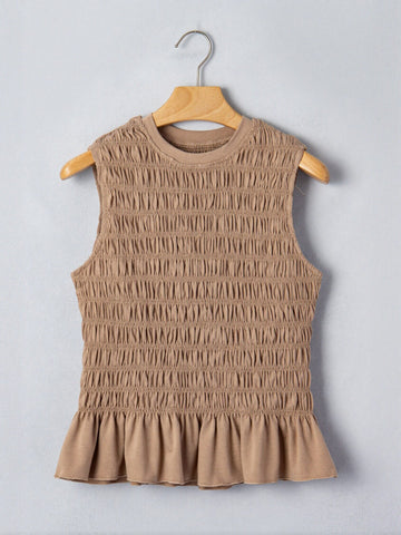 Smocked Peplum High Neck Tank Top