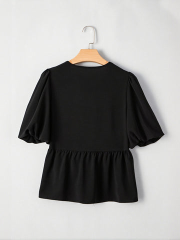 Tie Front Peplum Chiffon Blouse