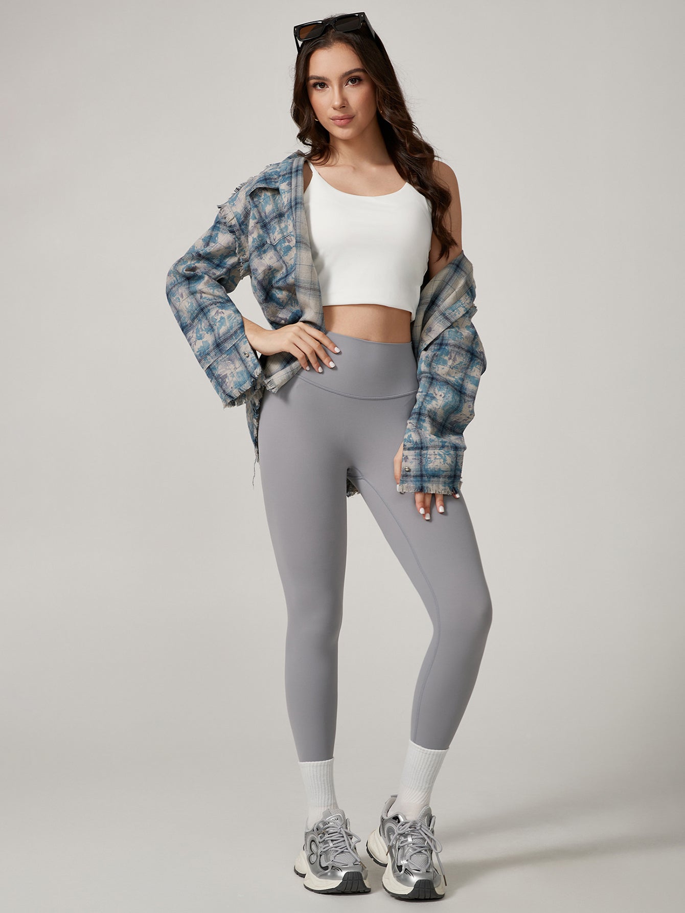 High-Waisted Side-Seam Training Yoga Leggings-Gray