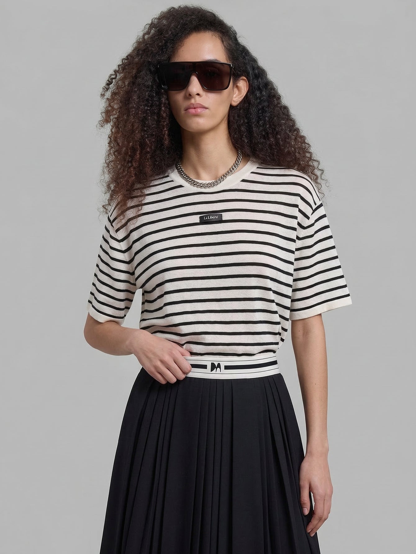 MO&Co.Include Linen Striped T-shirt