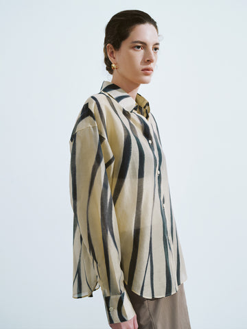 Urban Revivo Printed Button Up Loose Shirt-Beige