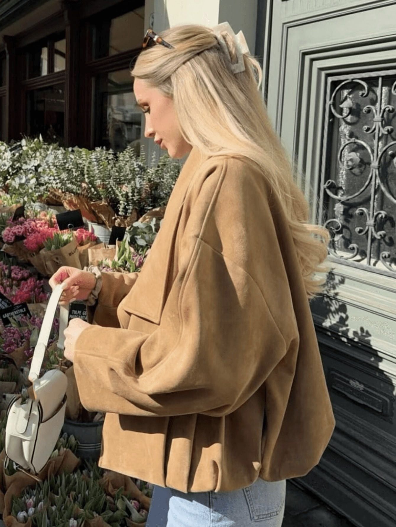 Oversized Suede Drape Front Jacket