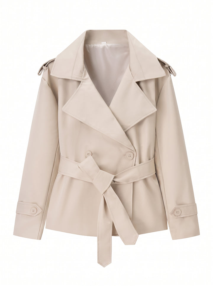 Cropped Belted Double Breasted Trench Coat