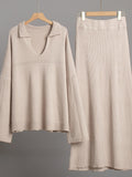 Cozy Collared Knit Sweater Skirt Set