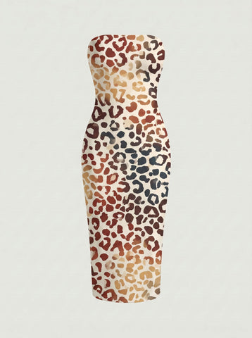 MAIA Floral Print Strapless Sheath Midi Dress
