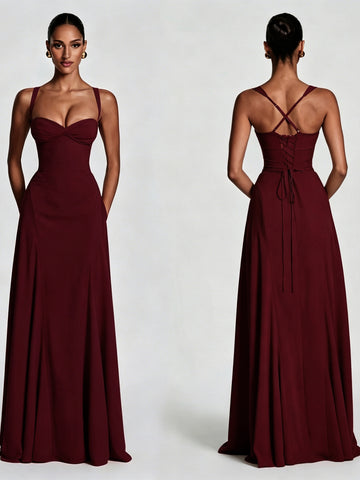 Elegant Fitted Burgundy Maxi Dress