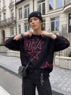 Distressed Graphic Star Oversized Sweater