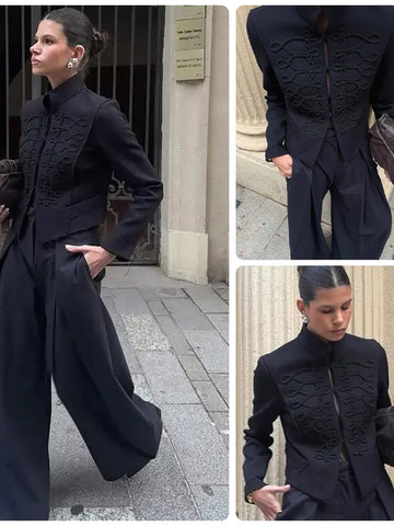 Embroidered Military Style Tailored Jacket