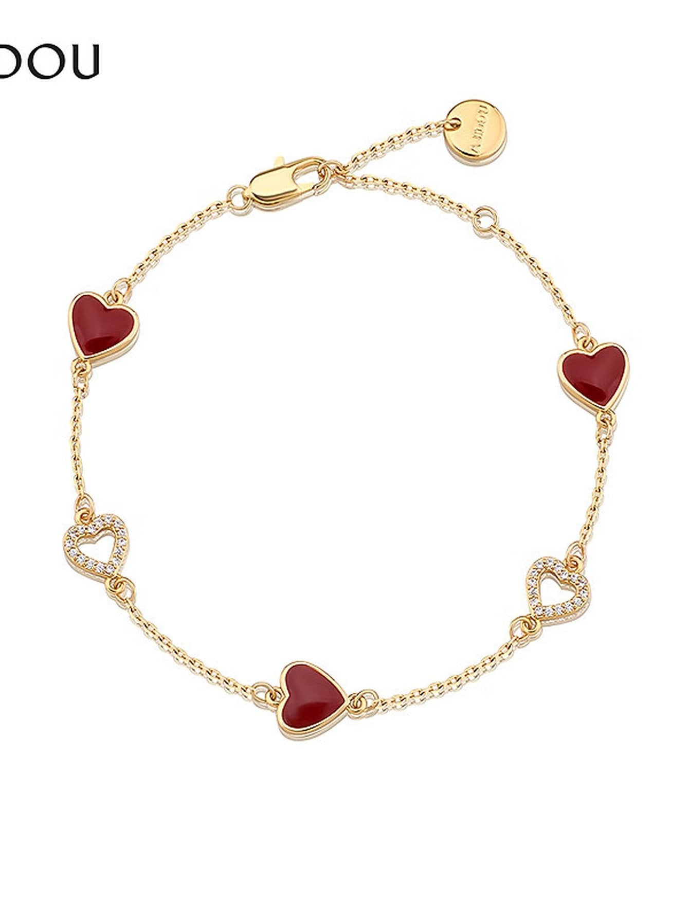 Dainty Red Heart Charm Bracelet