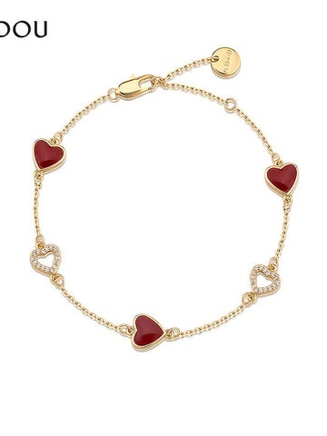 Dainty Red Heart Charm Bracelet