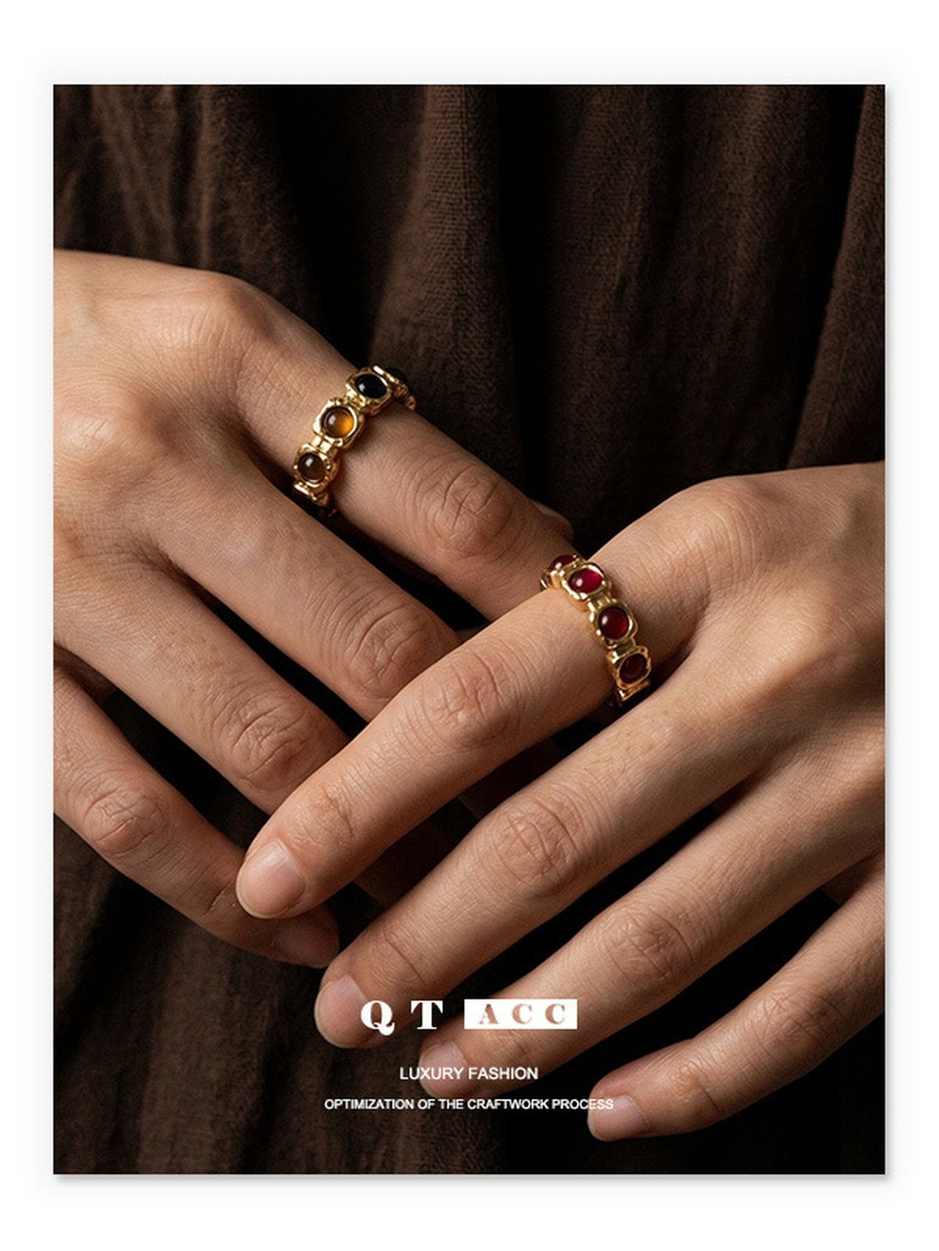 Textured Gold Beaded Adjustable Ring