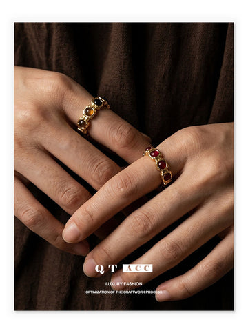 Textured Gold Beaded Adjustable Ring