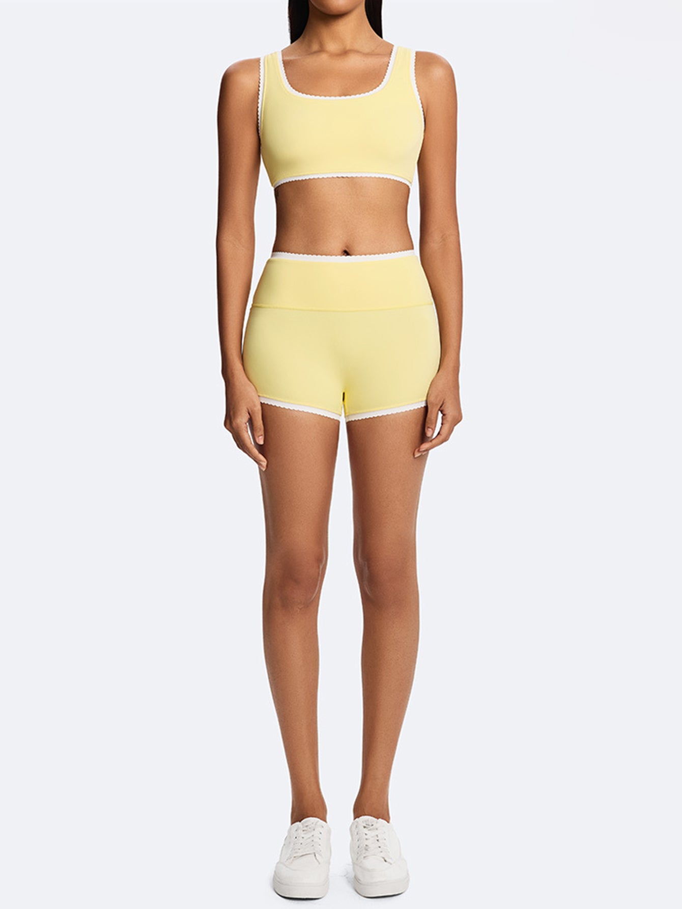High Waisted Scallop Trim Yoga Shorts